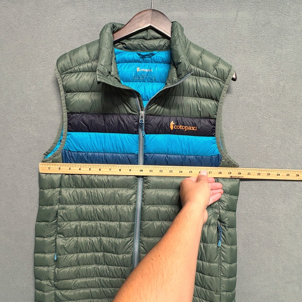 Cotopaxi Fuego Down Vest Mens Medium Green Blue Puffer Full Zip Insulated Jacket - Picture 13 of 14
